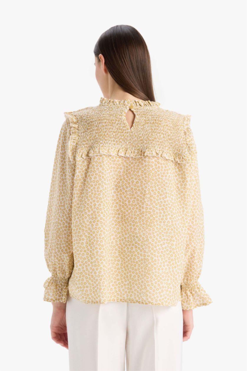 WOMAN White Voile Floral Long Sleeve Tunic