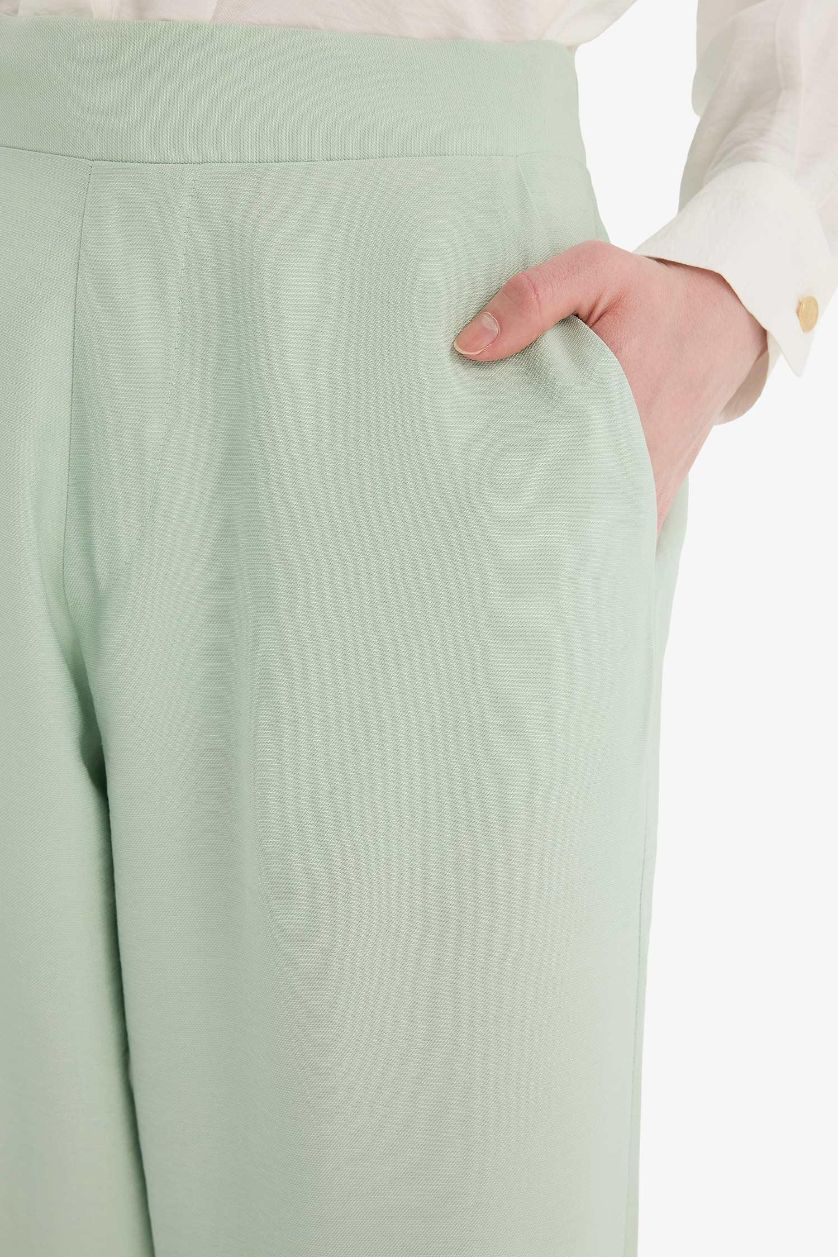 حريمي نعناع بنطلون بيزك وايد ليج برجل واسع أخضرنعناع