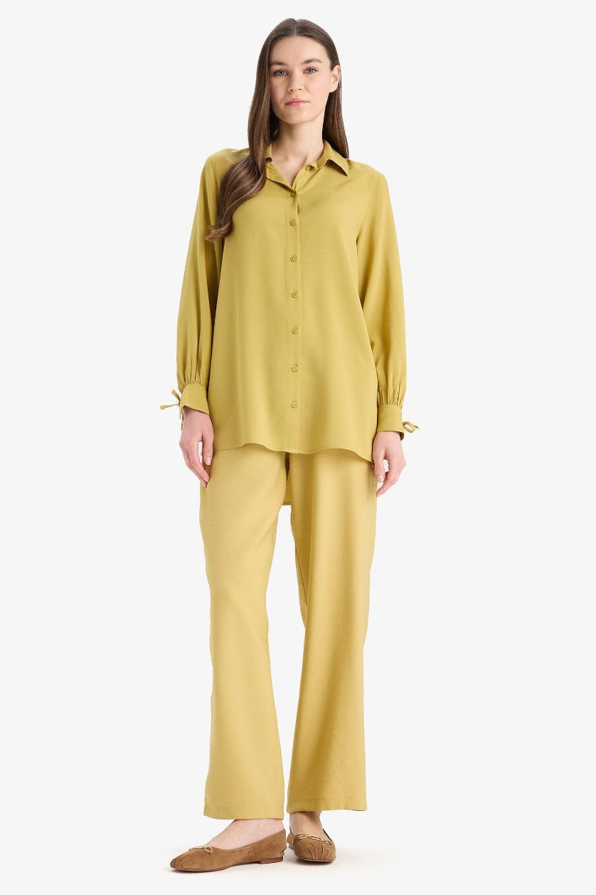 Woman Olive Wide Leg Basic Trousers