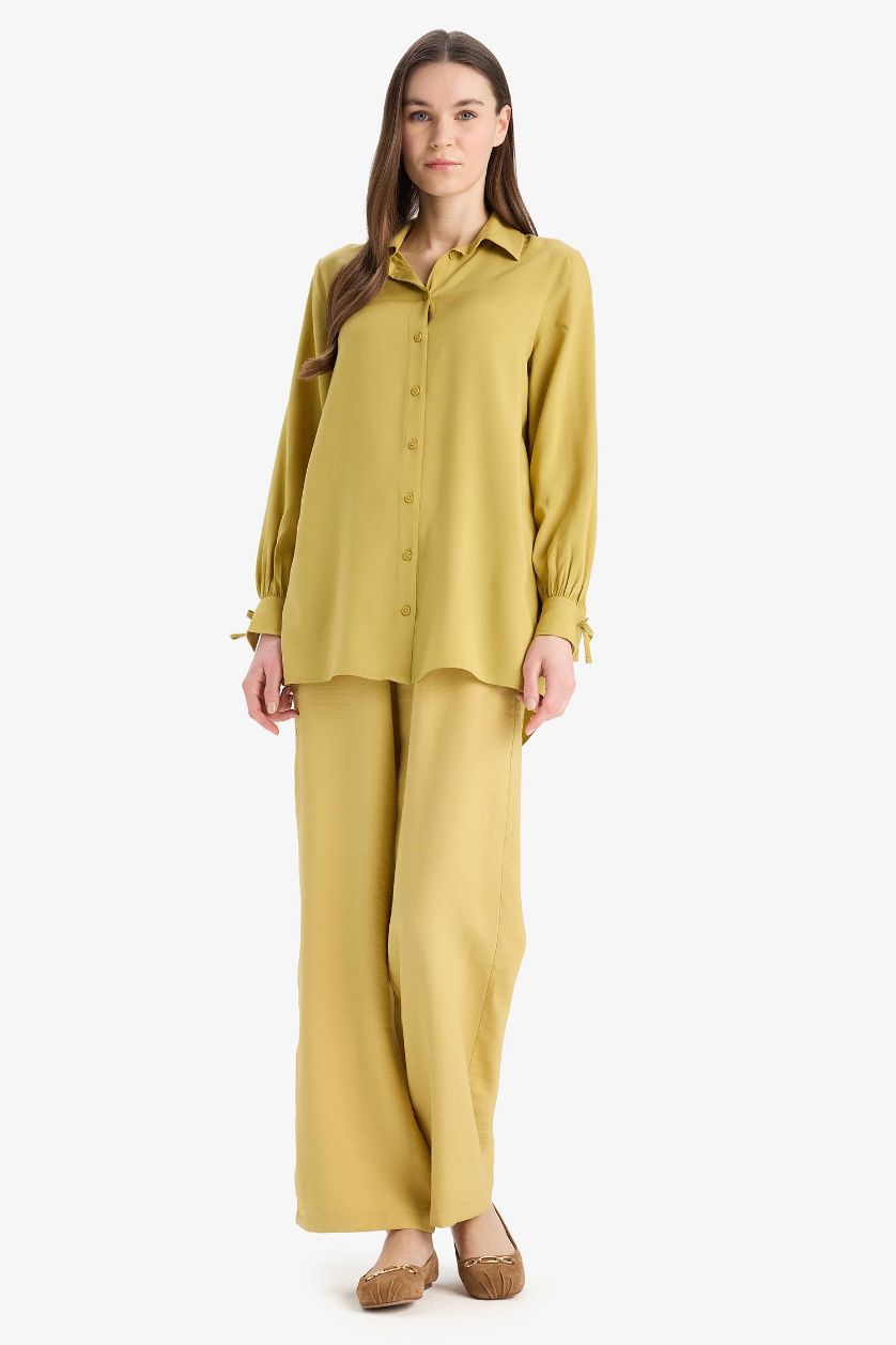 Woman Olive Wide Leg Basic Trousers