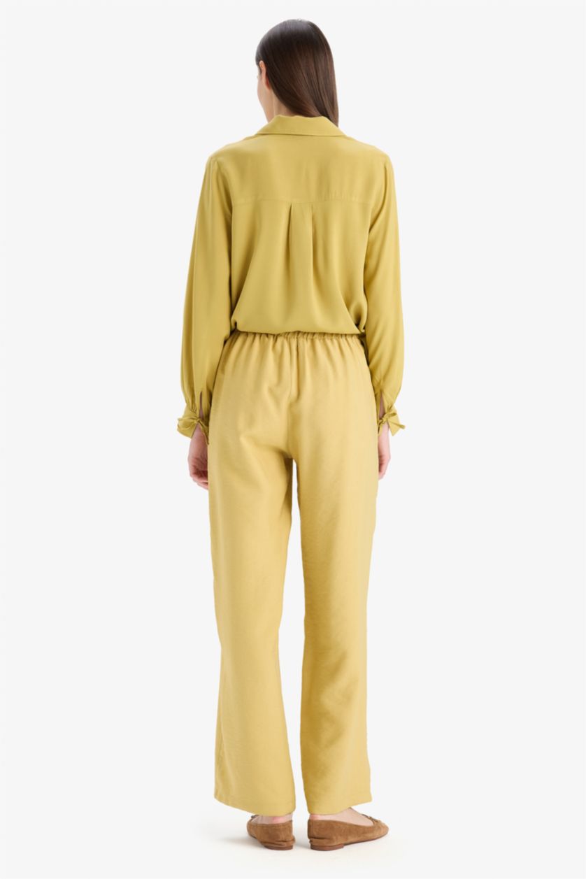 Woman Olive Wide Leg Basic Trousers