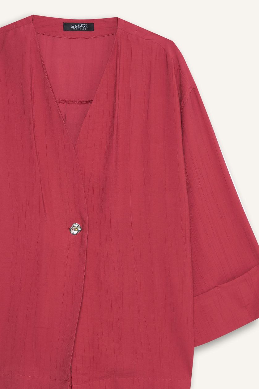 نساء خمري فاتح تونيك محجبات كرنكيل قصة مريحة بياخة V