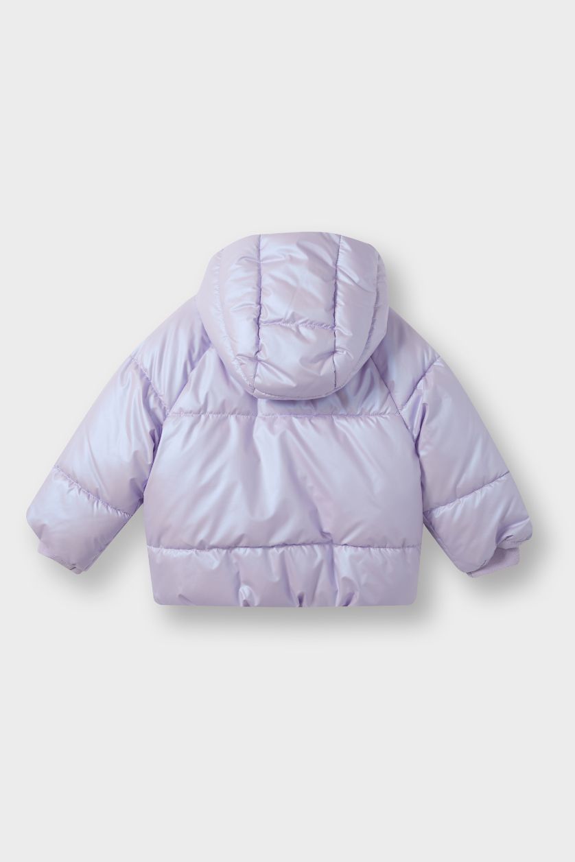 Kız Bebek Lila Kapüşonlu Fermuarlı Çıtçıtlı Şişme Mont Kız Bebek