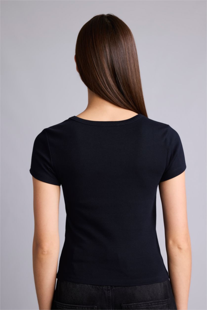 Women NAVY Slim Fit Ribana Short Sleeve T-Shirt