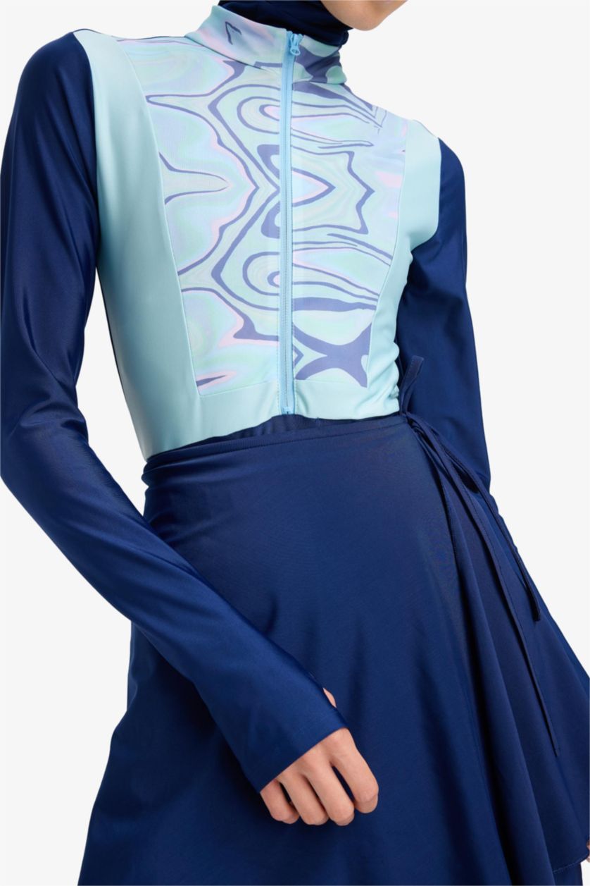 نساء كحلي سيت بوركيني محجبات مطبوع قصة عادية - 5 قطع