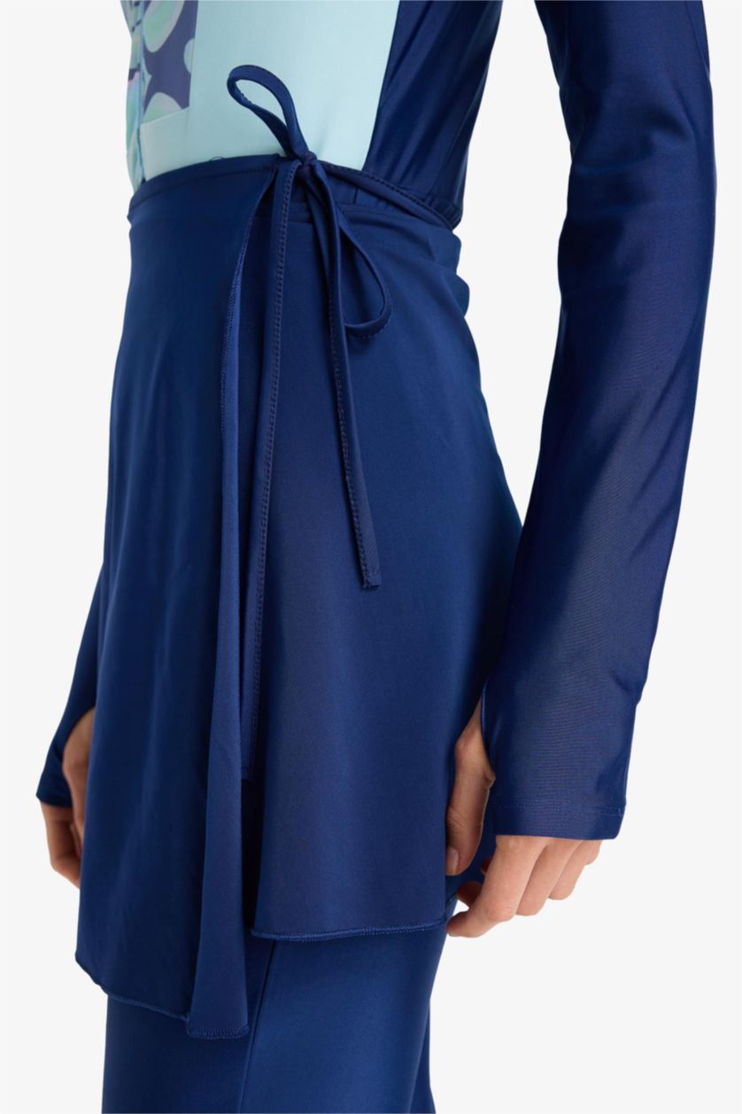 نساء كحلي سيت بوركيني محجبات مطبوع قصة عادية - 5 قطع