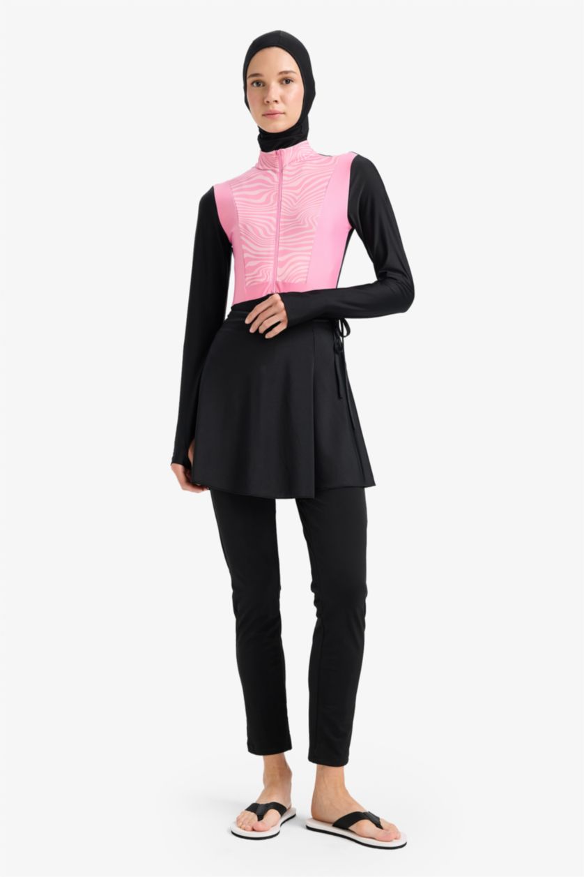 Kadın Pembe Regular Fit Hızlı Kuruyan Baskılı 5'li Burkini Takım