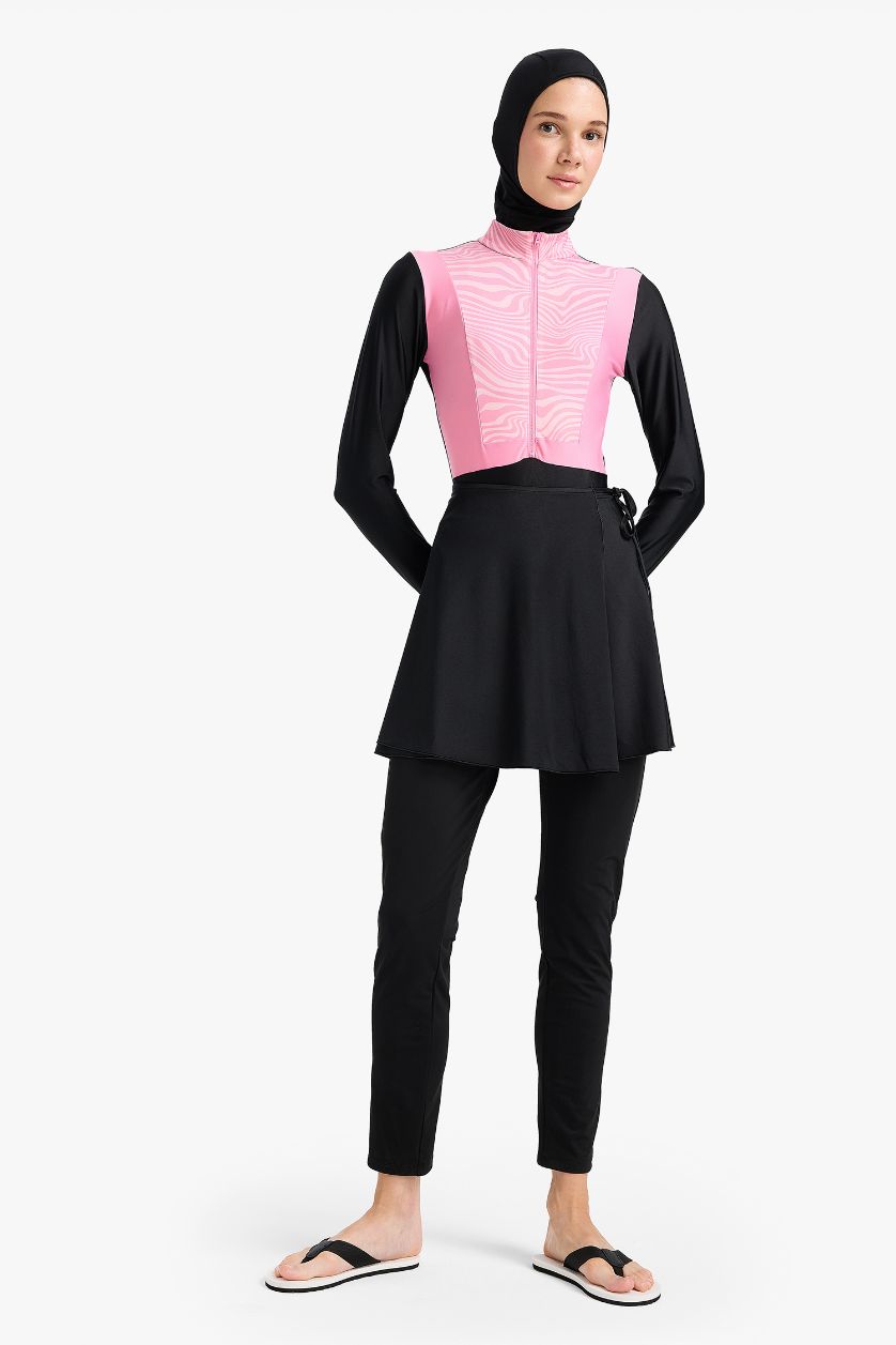 Kadın Pembe Regular Fit Hızlı Kuruyan Baskılı 5'li Burkini Takım