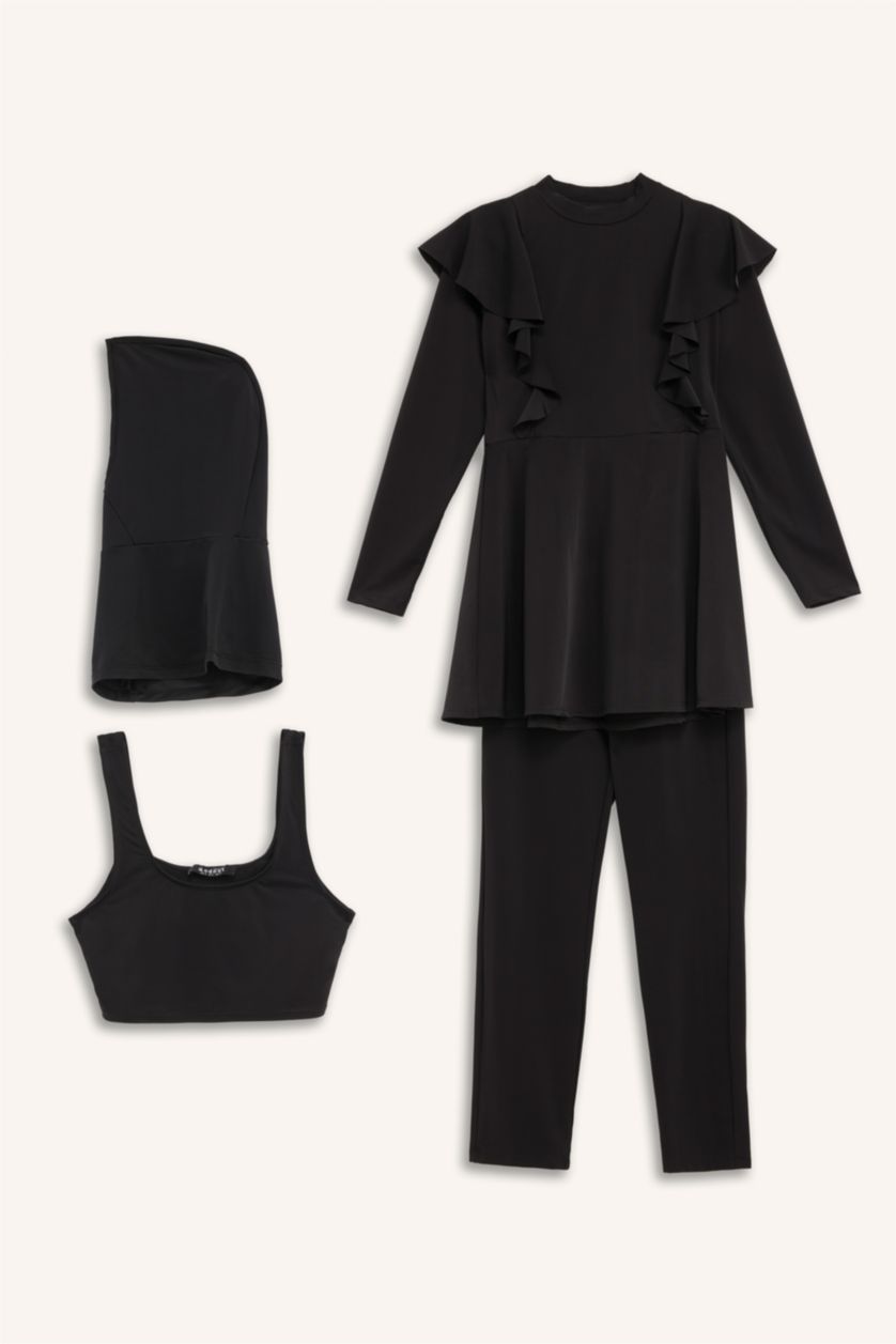 نساء أسود سيت بوركيني محجبات قصة عادية سريع الجفاف - 4 قطع