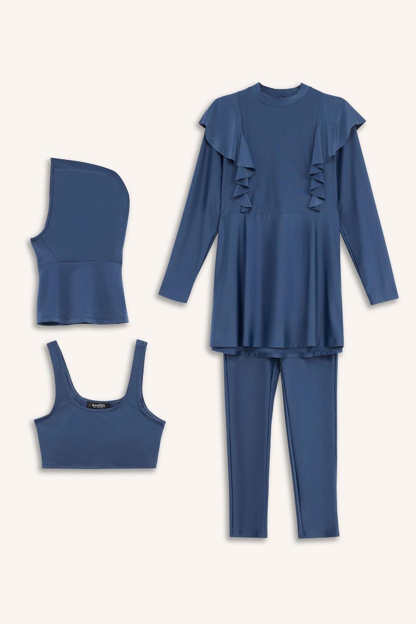 Kadın Lacivert Regular Fit 5'li Hızlı Kuruyan Burkini Takımı