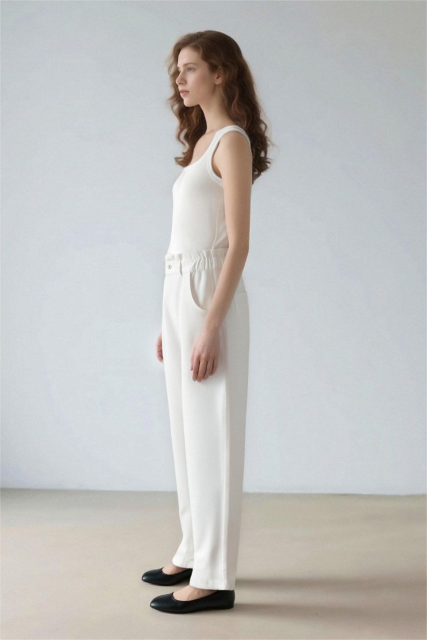 نساء أبيض (000) بنطرون جينز بيبرباج بخصر مطاطي