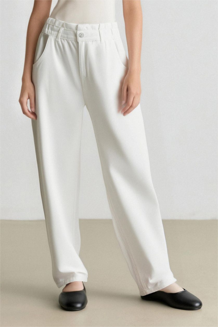 نساء أبيض (000) بنطرون جينز بيبرباج بخصر مطاطي