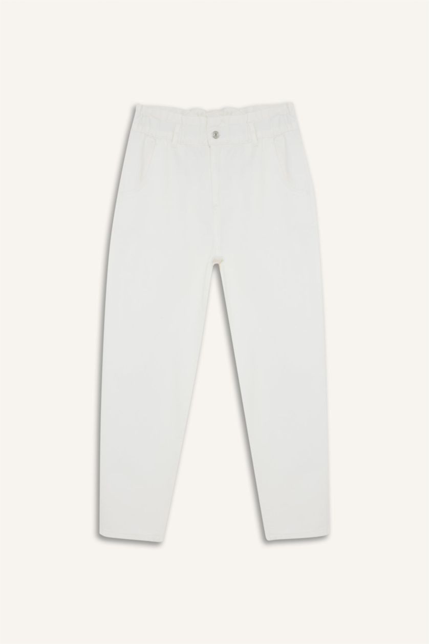 نساء أبيض (000) بنطرون جينز بيبرباج بخصر مطاطي