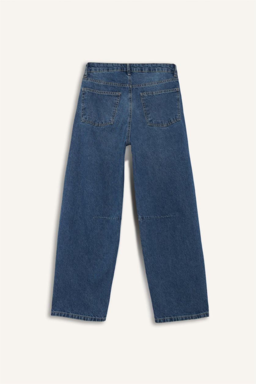 نساء أزرق بنطرون جينز باريل فيت برجل واسع وخصر عادي