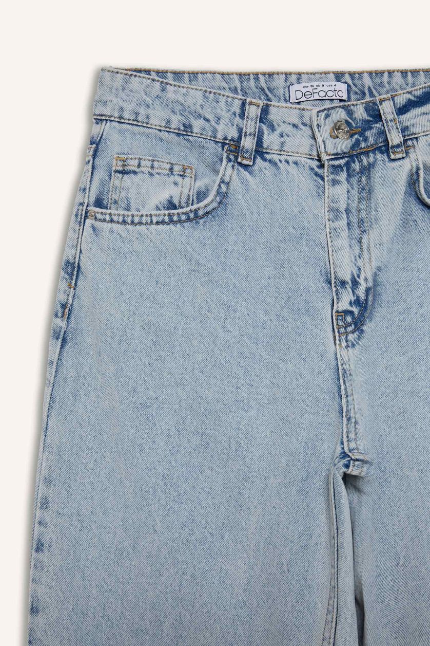 FEMME BLEU Clair Jean taille haute à déchirures et effet délavé Coupe droite