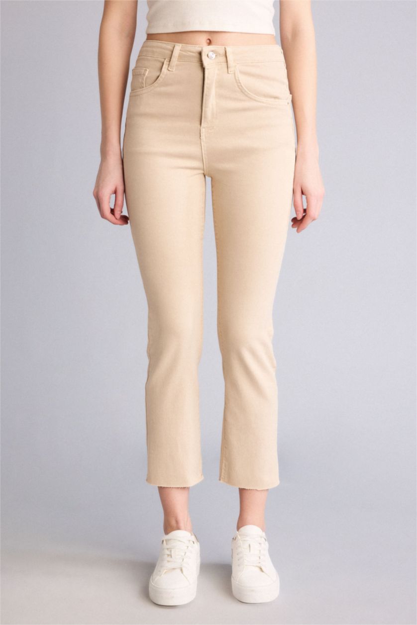 FEMME Beige Pantalon Cheville Jean Coupe évasée raccourcie