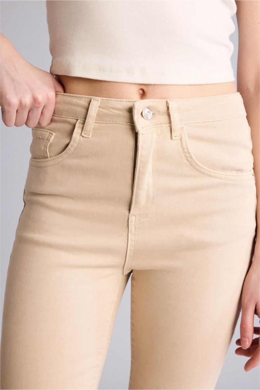 FEMME Beige Pantalon Cheville Jean Coupe évasée raccourcie