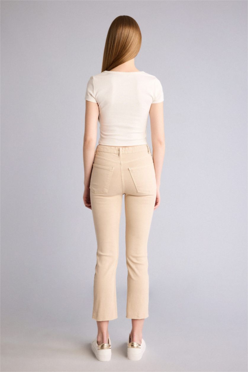 FEMME Beige Pantalon Cheville Jean Coupe évasée raccourcie