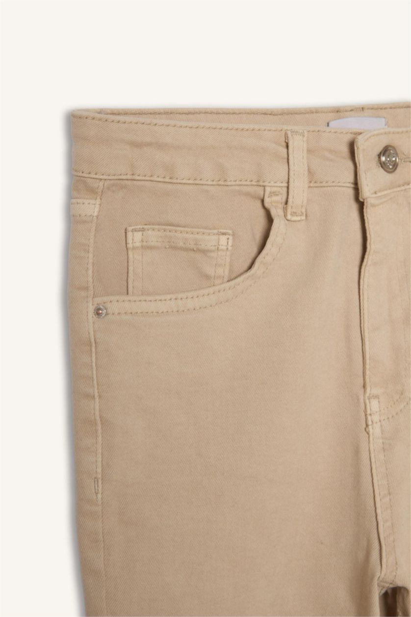FEMME Beige Pantalon Cheville Jean Coupe évasée raccourcie