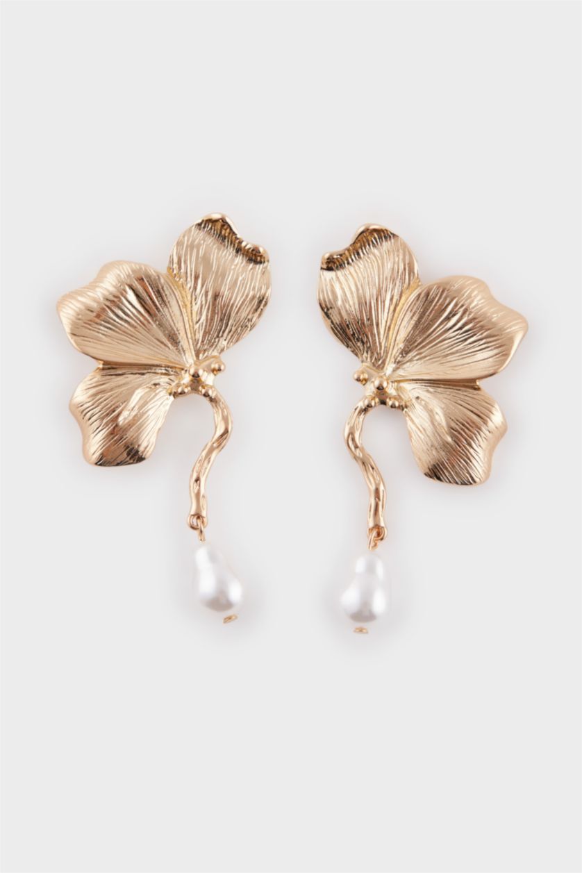 FEMME Karma Boucles d’oreilles dorées à motif floral avec perles pour femme