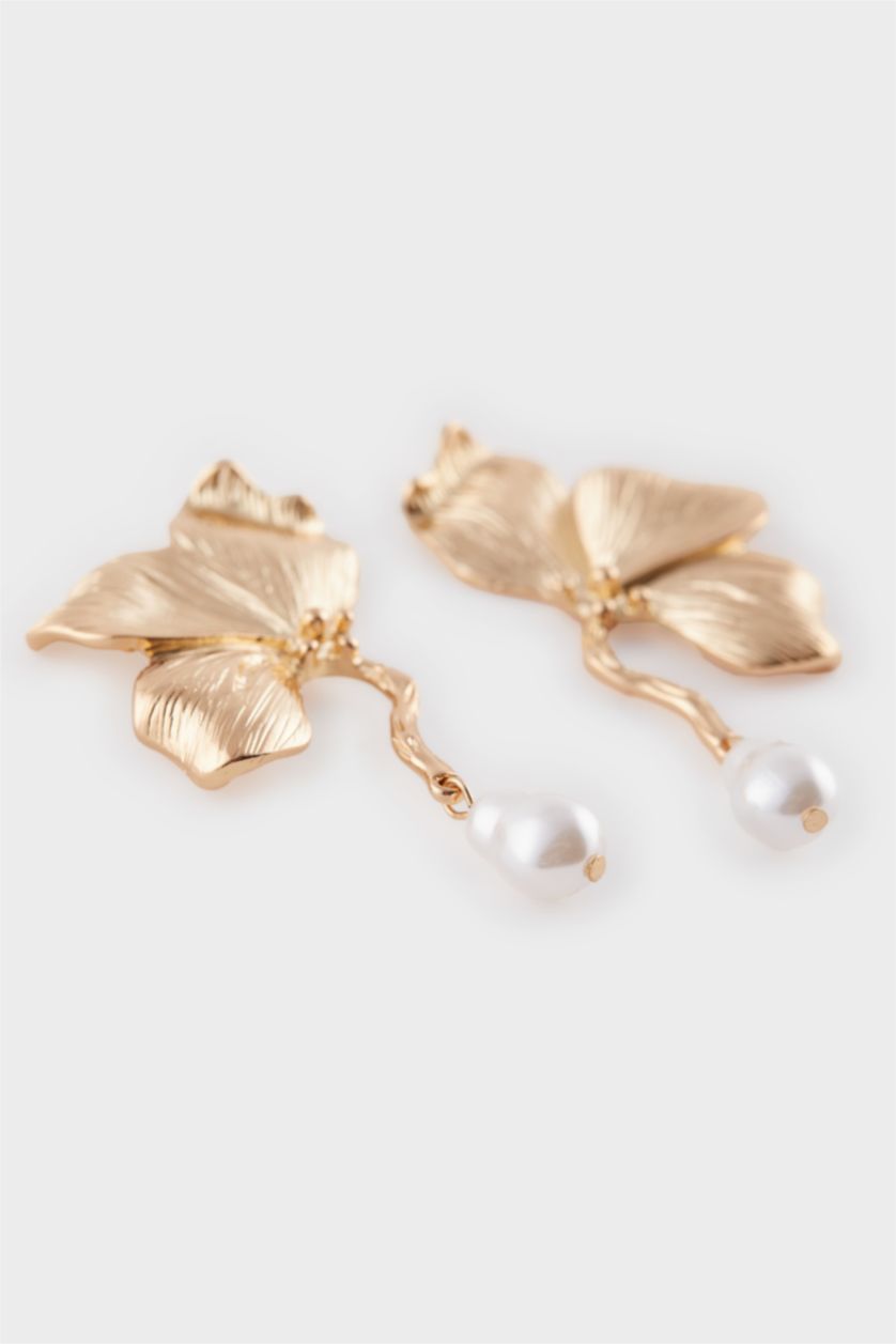 FEMME Karma Boucles d’oreilles dorées à motif floral avec perles pour femme