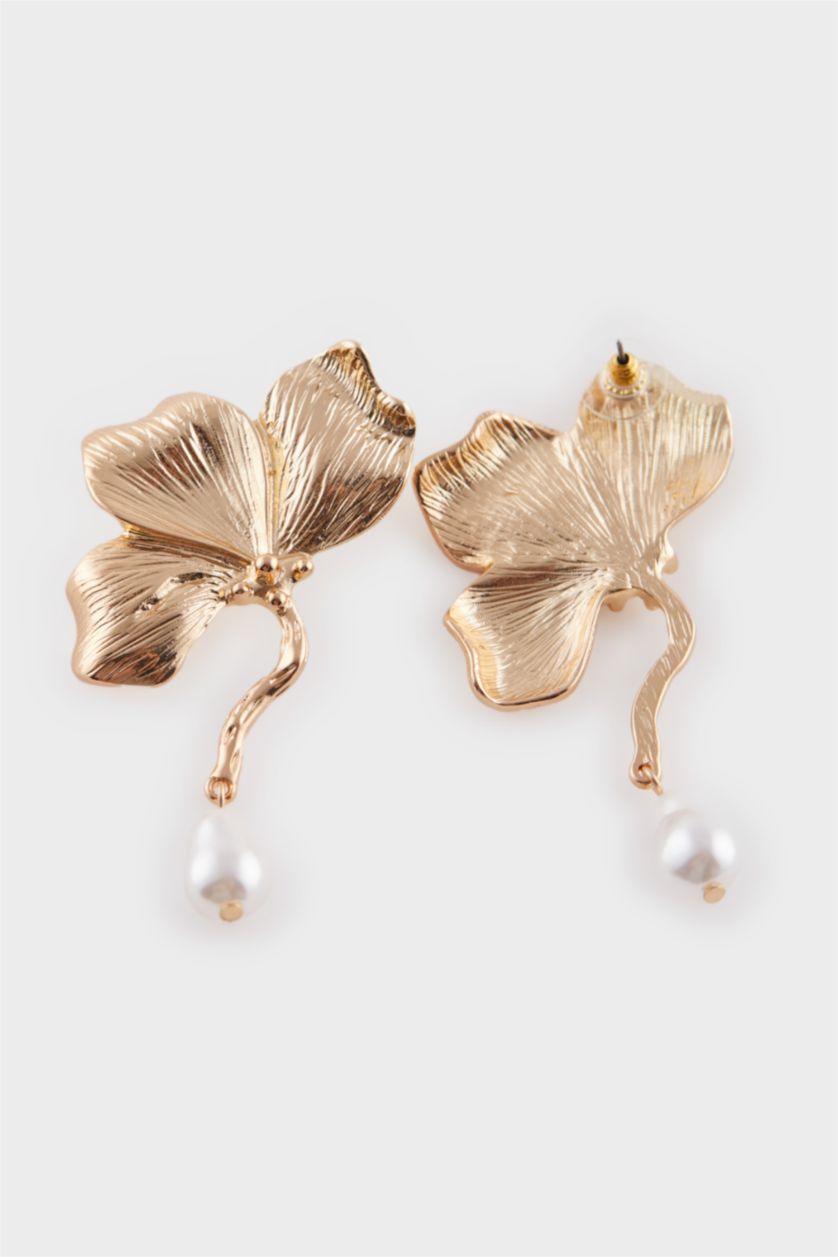 FEMME Karma Boucles d’oreilles dorées à motif floral avec perles pour femme