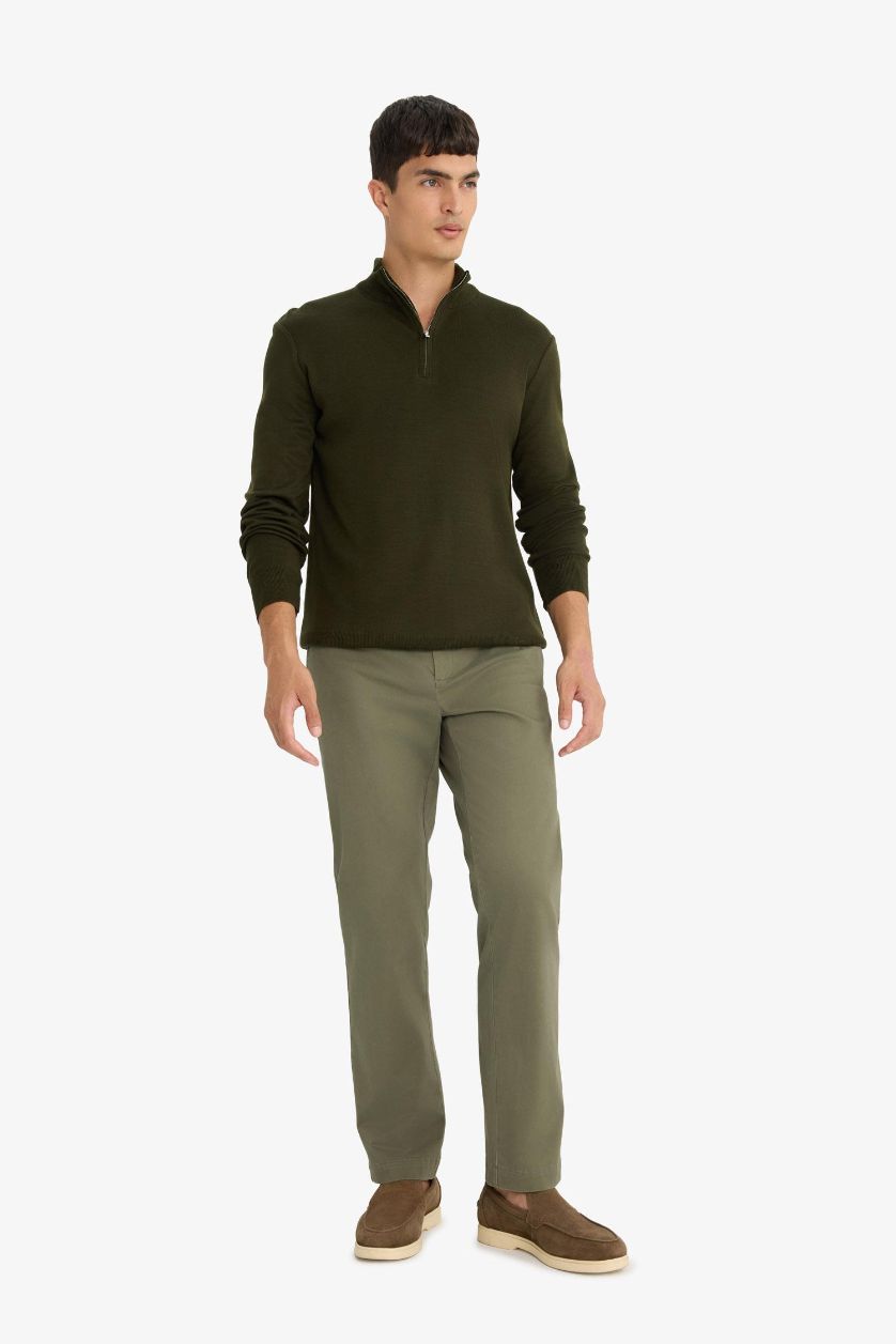 Erkek Haki Regular Fit Düz Paça Chino Kanvas Pantolon