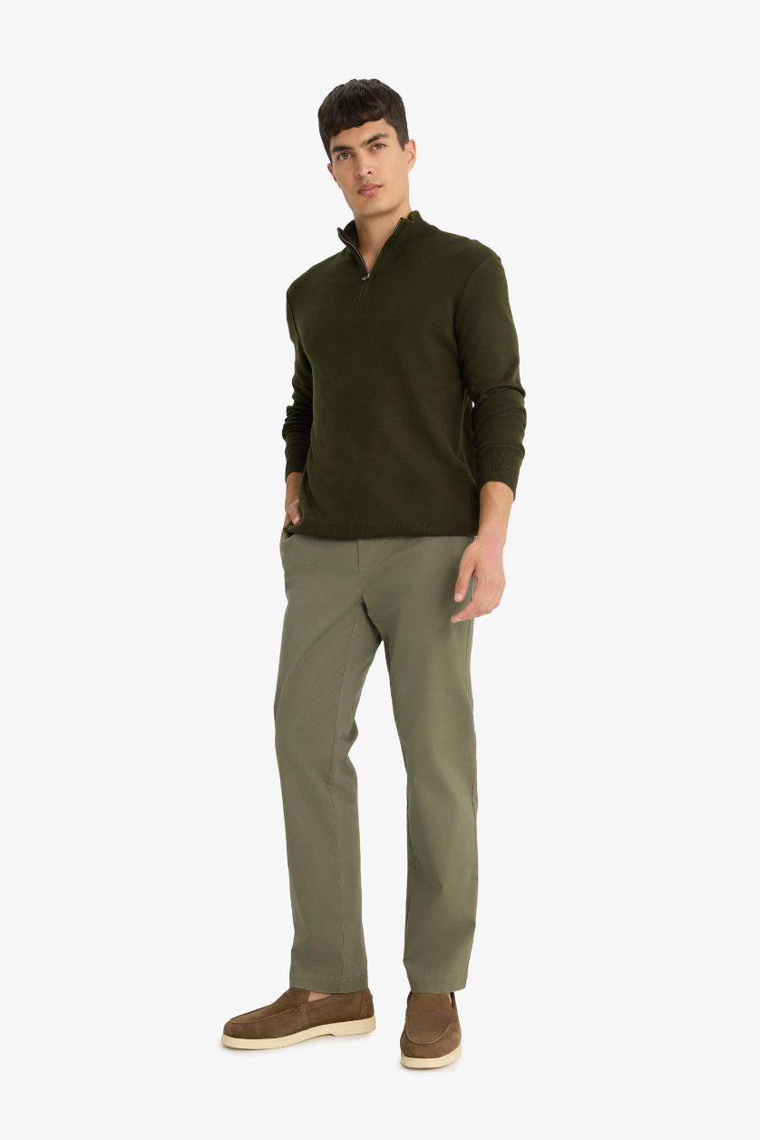 Erkek Haki Regular Fit Düz Paça Chino Kanvas Pantolon