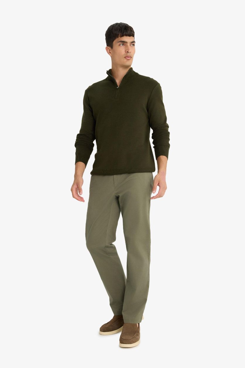 Erkek Haki Regular Fit Düz Paça Chino Kanvas Pantolon