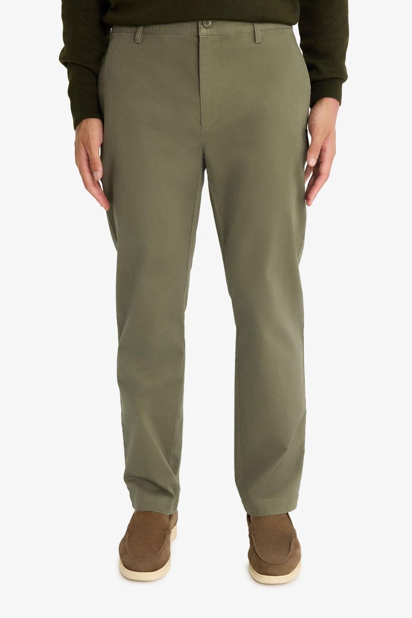 Erkek Haki Regular Fit Düz Paça Chino Kanvas Pantolon