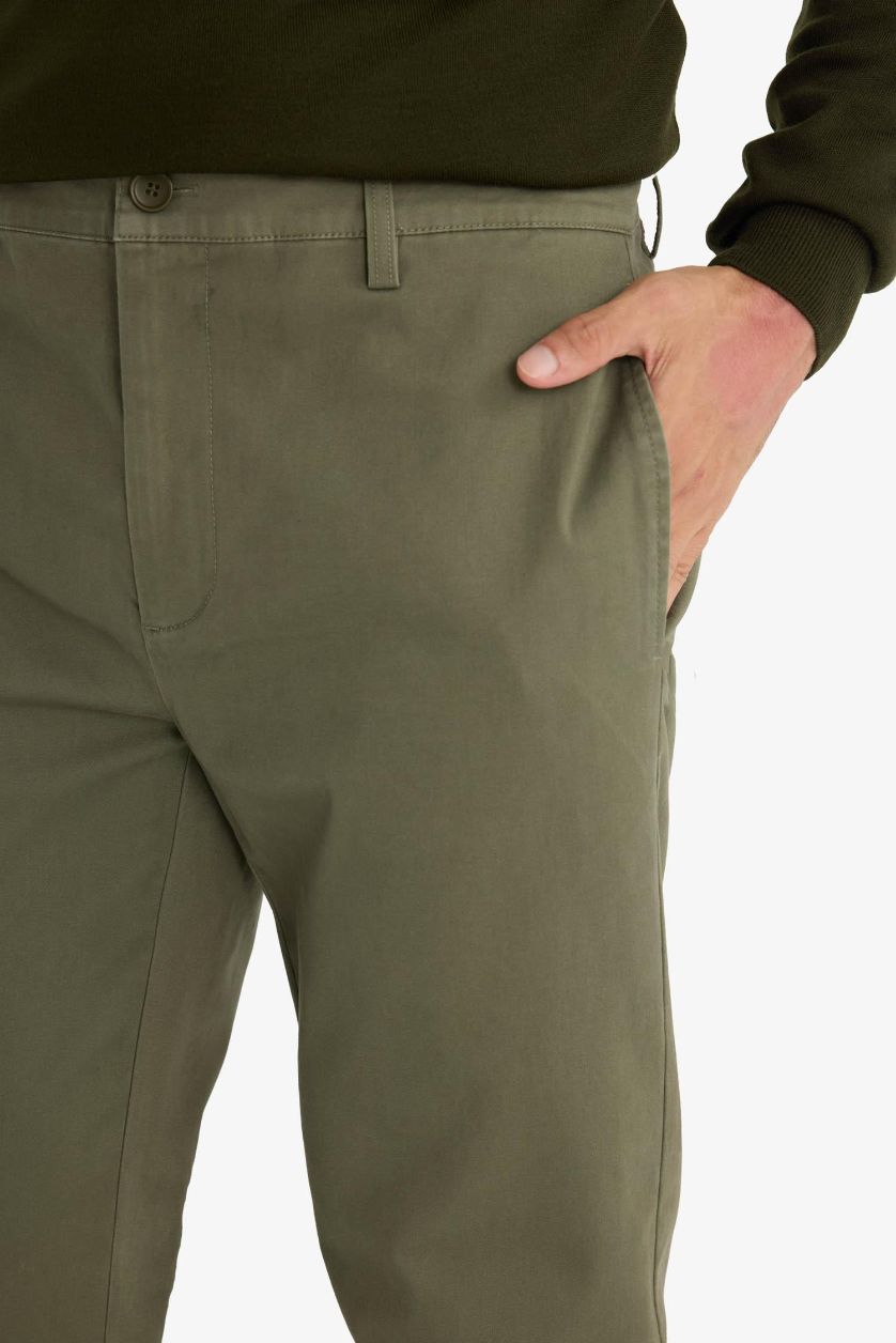Erkek Haki Regular Fit Düz Paça Chino Kanvas Pantolon