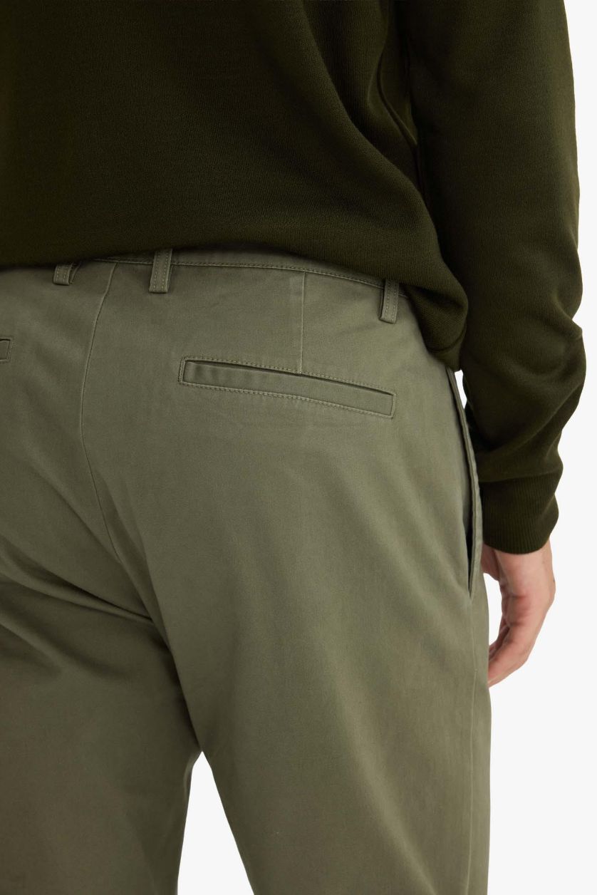 Erkek Haki Regular Fit Düz Paça Chino Kanvas Pantolon