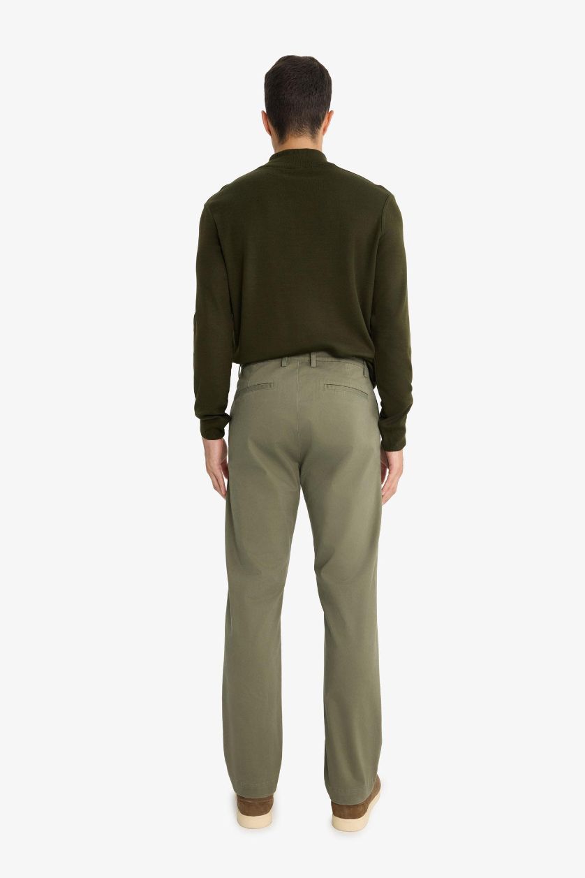 Erkek Haki Regular Fit Düz Paça Chino Kanvas Pantolon