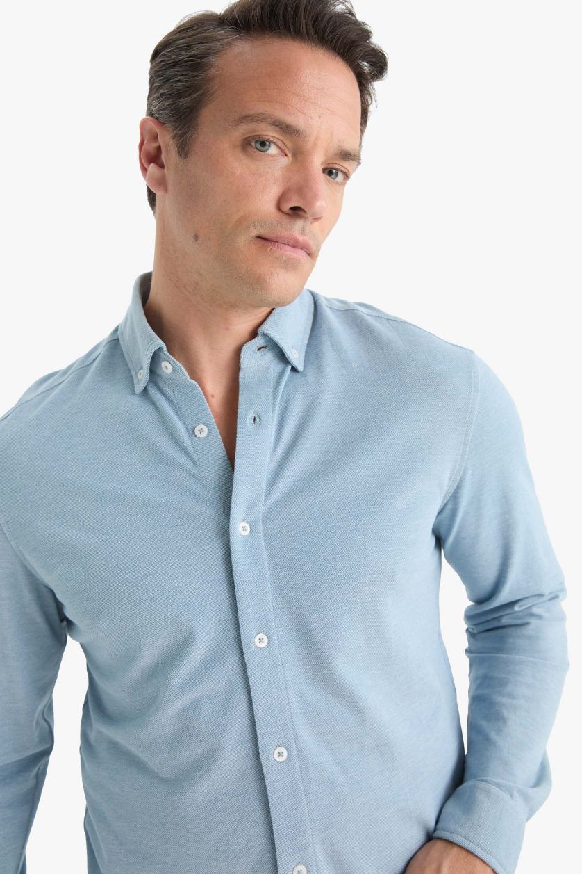 Man Dark Blue Regular Fit Polo Shirt Long Sleeve Shirt