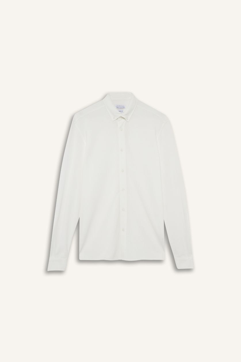 رجالي بيج فاتح قميص بولو كم طويل قصة عادية