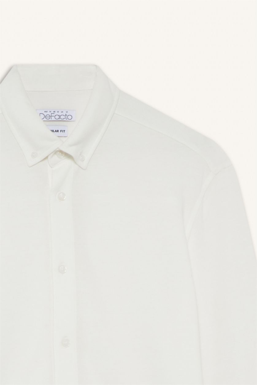 رجالي بيج فاتح قميص بولو كم طويل قصة عادية