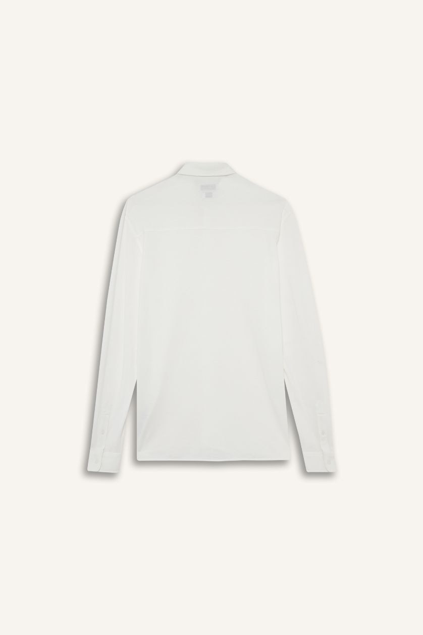 رجالي بيج فاتح قميص بولو كم طويل قصة عادية