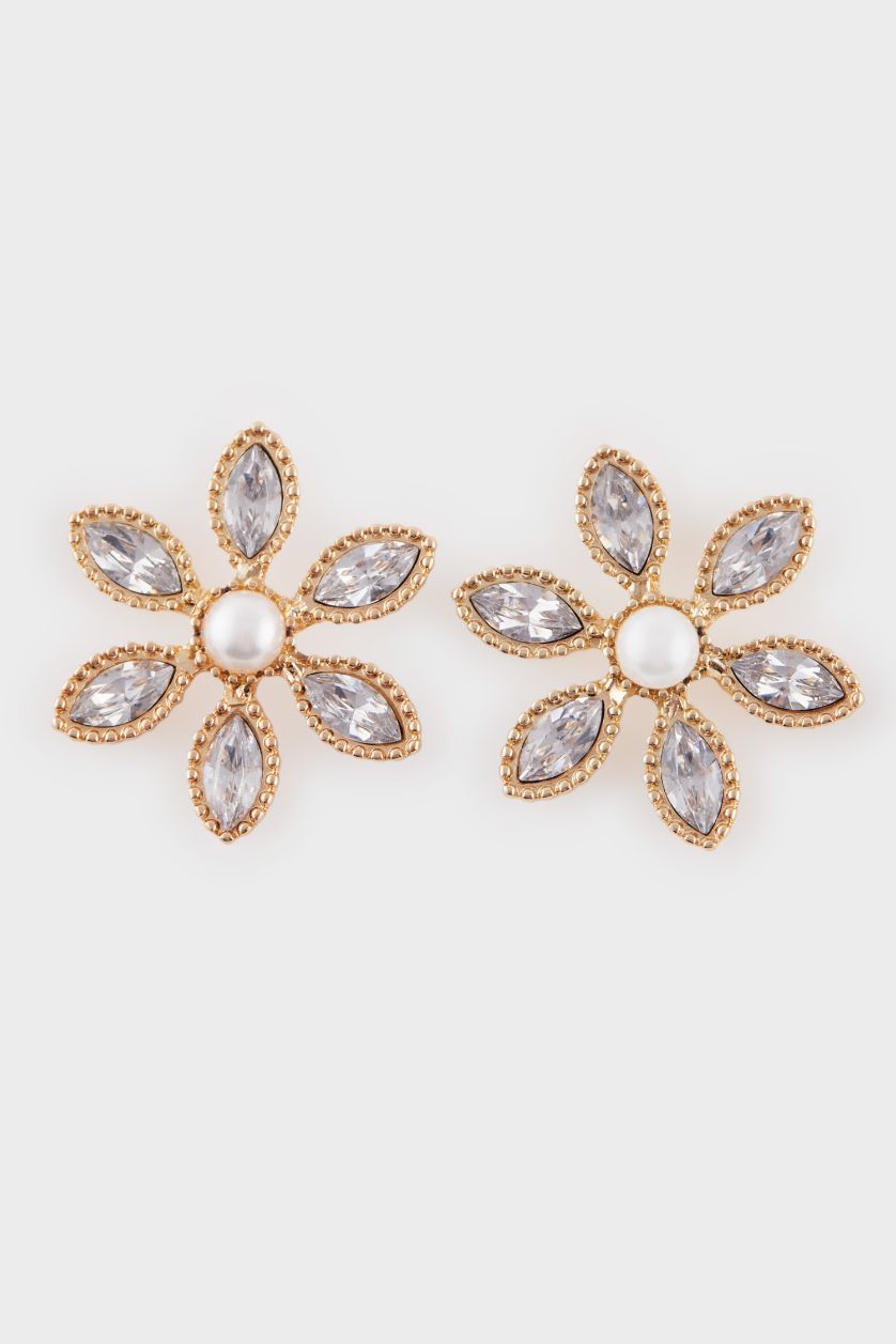 Kadın Karma Kadın Çiçek Motifli Taşlı Gold Küpe