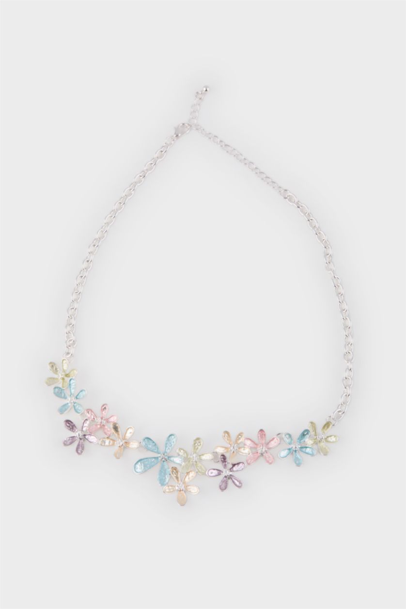 WOMAN Gümüş Woman Colorful Floral Silver Necklace