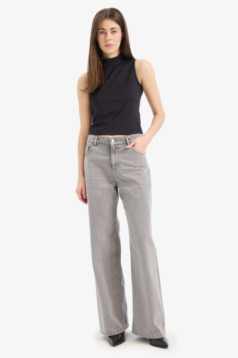 Kadın Siyah Slim Fit Dar Kesim Yarım Balıkçı Yaka Basic Düz Atlet