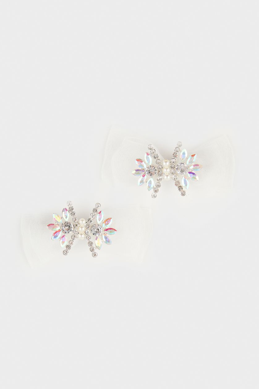 Kız Çocuk - Genç Kız Gümüş 2'li Tül Taşlı Çıtçıt Toka Kız Çocuk