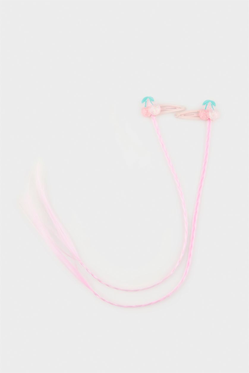 Kız Çocuk - Genç Kız Pembe 2'li Kiraz Motifli Saçlı Çıtçıtlı Toka Kız Çocuk