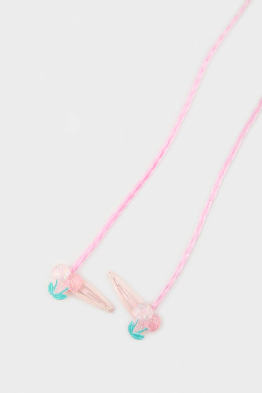 Kız Çocuk - Genç Kız Pembe 2'li Kiraz Motifli Saçlı Çıtçıtlı Toka Kız Çocuk