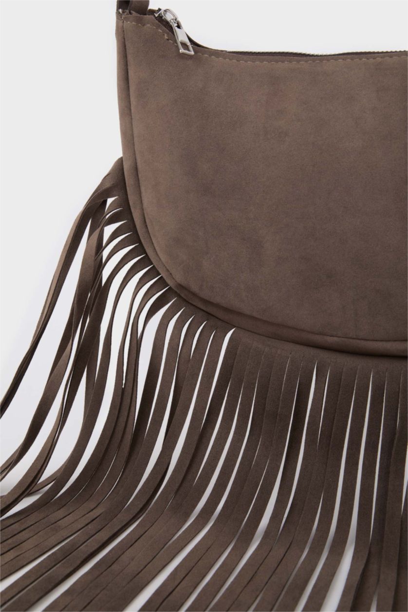 Kadın Koyu Kahve Kadın Süet Püskülllü Çapraz Çanta