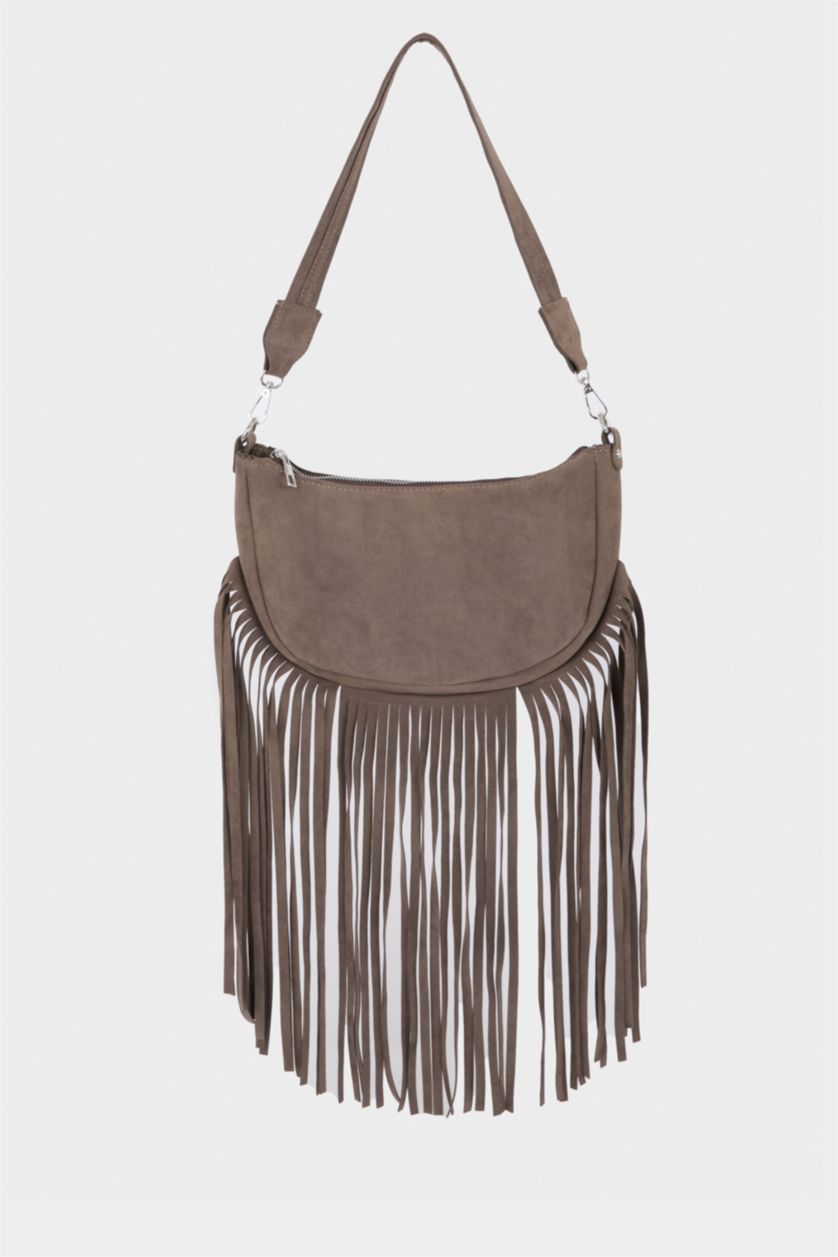 Kadın Koyu Kahve Kadın Süet Püskülllü Çapraz Çanta