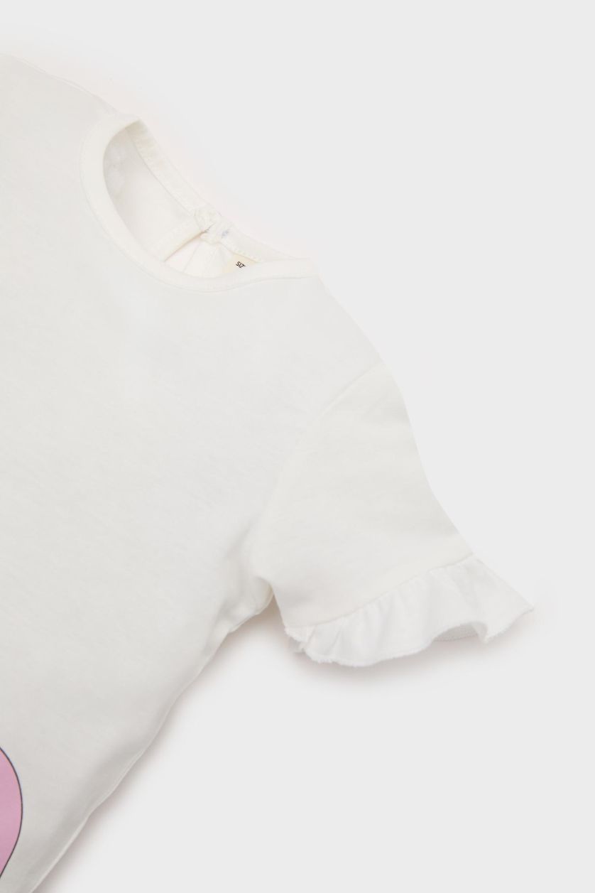 طفلة صغيرة بيج فاتح سيت مطبوعة مضلع بياقة مستديرة من 3 قطع