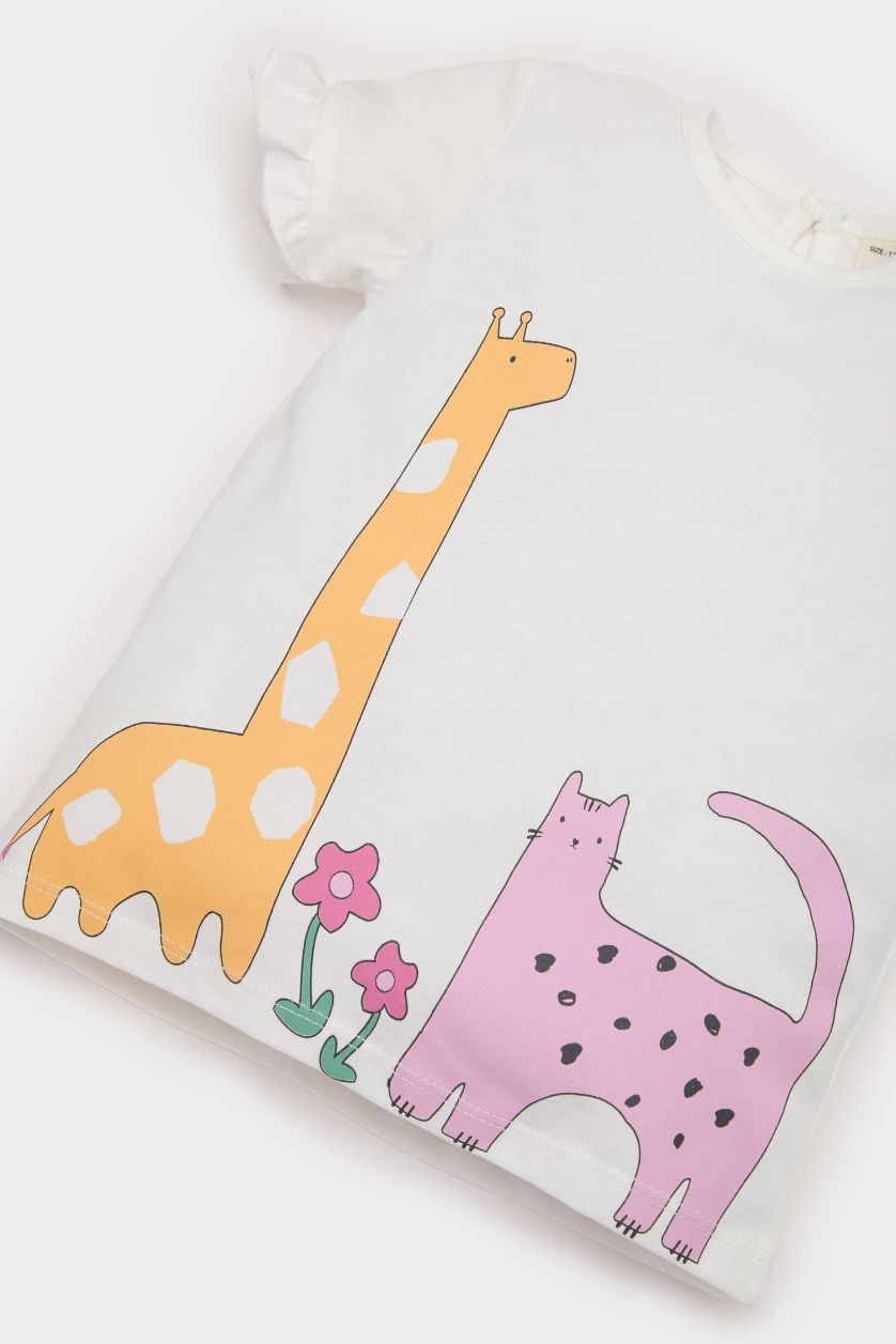 طفلة صغيرة بيج فاتح سيت مطبوعة مضلع بياقة مستديرة من 3 قطع