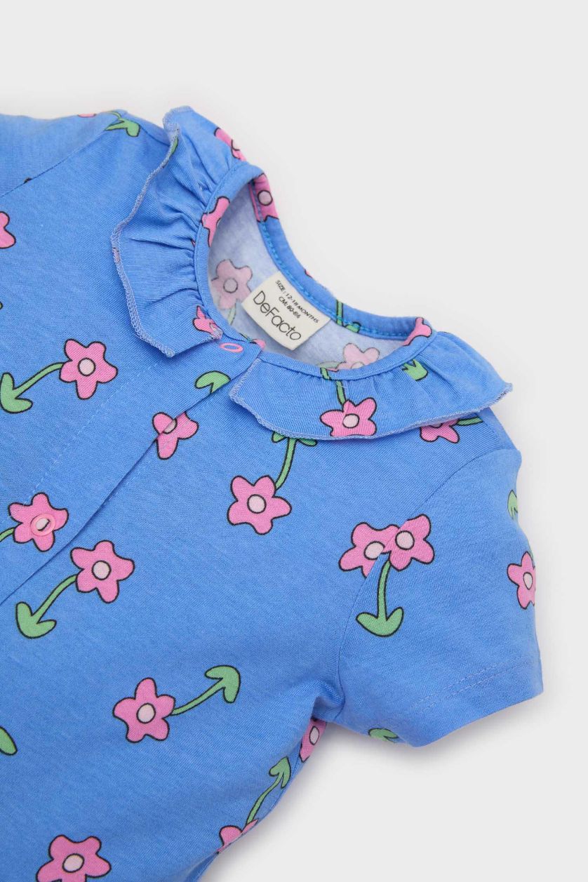 طفلة صغيرة أزرق جمبسوت فلورال ممشط من قطعتين