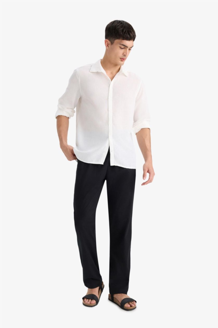 MAN Black Relax Fit Regular Hem Flanel Trousers