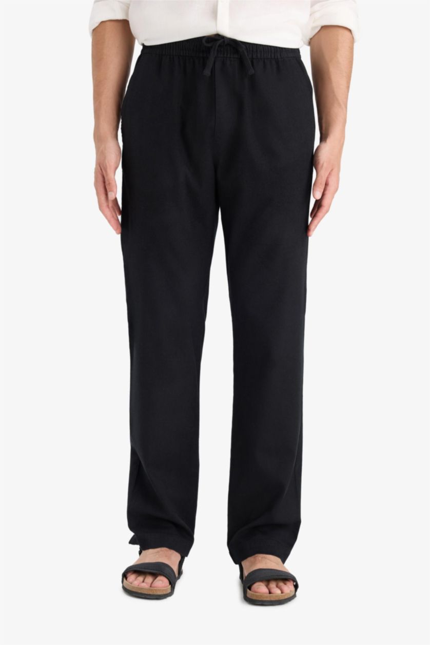 MAN Black Relax Fit Regular Hem Flanel Trousers